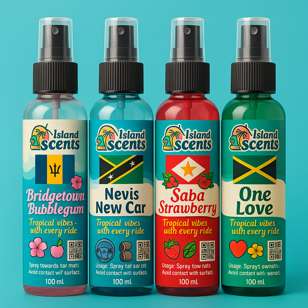 Line up of Island Scents bottles